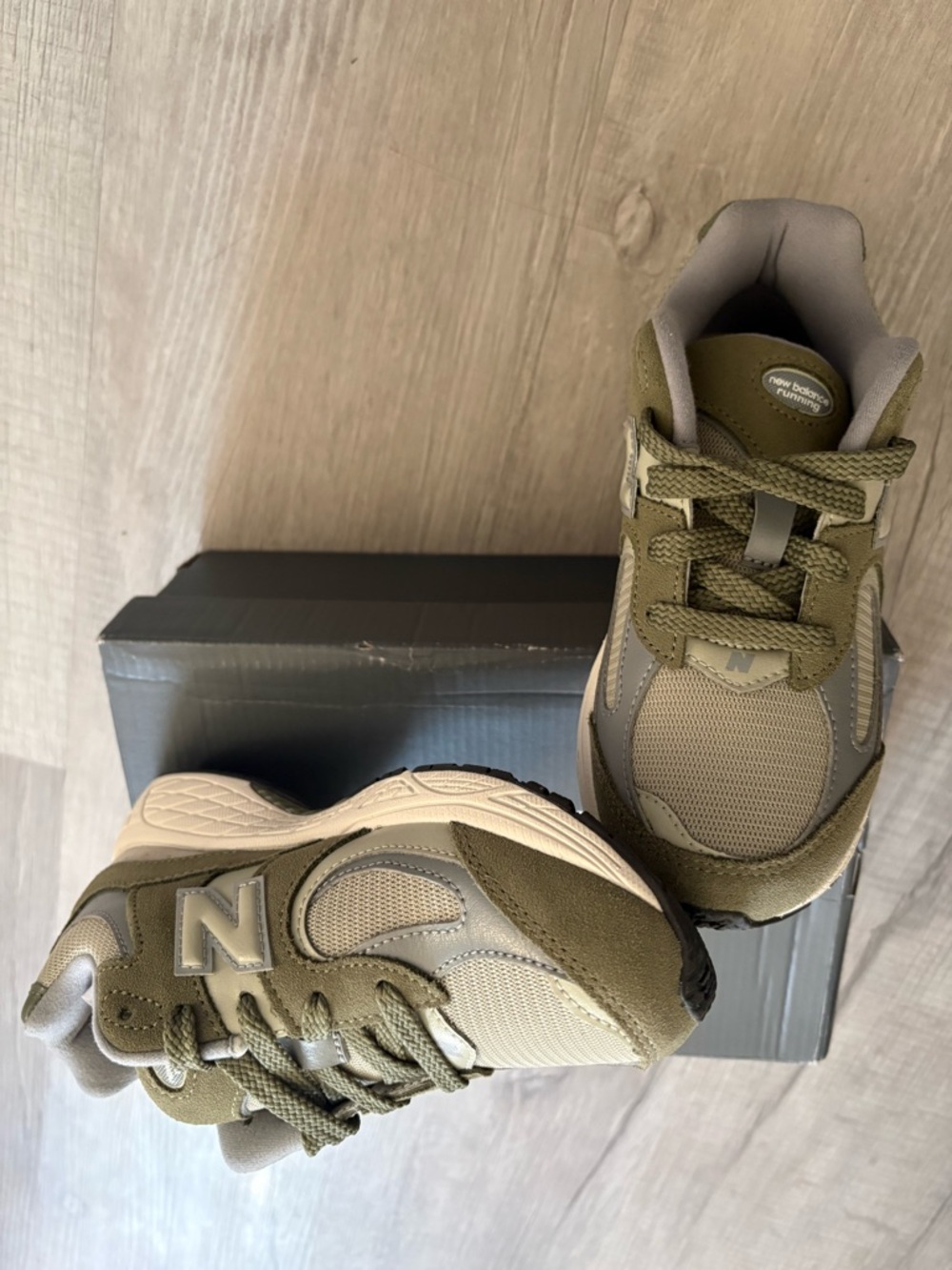 New Balance Kids Olive and Beige Runner Sneakers